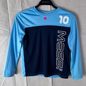 Leo Messi Boys Blue Long Sleeve Soccer Graphic Futbol‎ Argentina T-Shirt Size 8